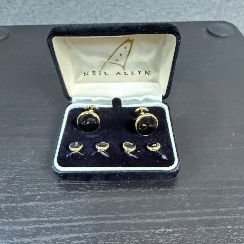 Neil Allyn Vintage Black and Gold-Tone Tuxedo Cufflinks and Shirt Studs Set